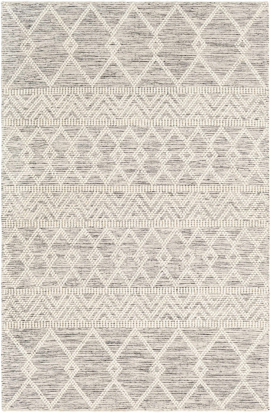 Beige and Charcoal Chevron Tasseled Texture Hand Woven Wool Area Rug - The Rug Decor
