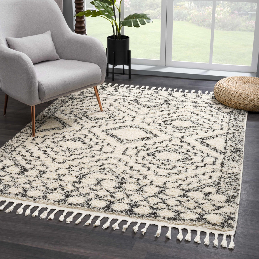 Beige and Charcoal Geometrical Design Moroccan Style Area Rug - The Rug Decor
