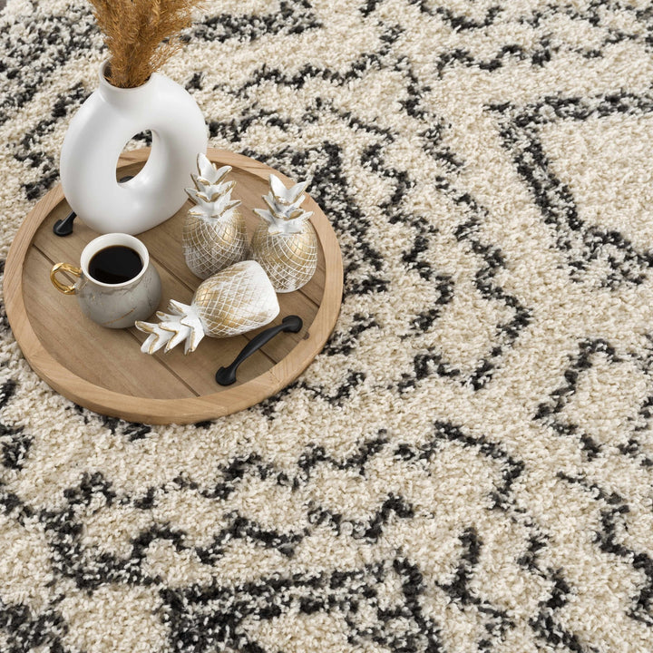 Beige and Charcoal Geometrical Design Moroccan Style Area Rug - The Rug Decor