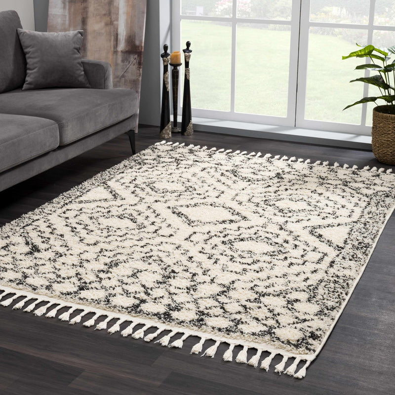 Beige and Charcoal Geometrical Design Moroccan Style Area Rug - The Rug Decor