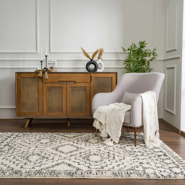 Beige and Charcoal Geometrical Design Moroccan Style Area Rug - The Rug Decor