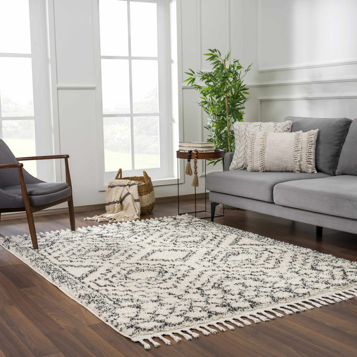 Beige and Charcoal Geometrical Design Moroccan Style Area Rug - The Rug Decor