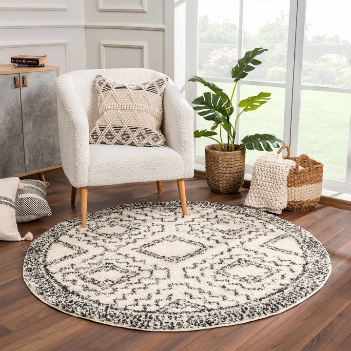 Beige and Charcoal Geometrical Design Moroccan Style Area Rug - The Rug Decor