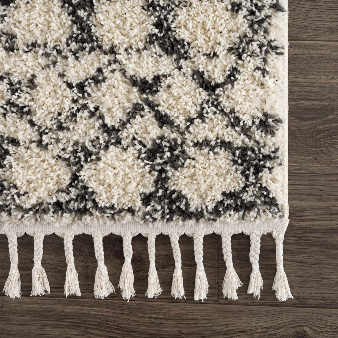 Beige and Charcoal Geometrical Design Moroccan Style Area Rug - The Rug Decor