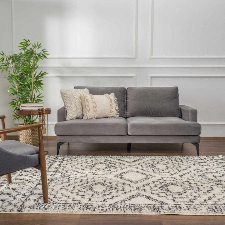 Beige and Charcoal Geometrical Design Moroccan Style Area Rug - The Rug Decor