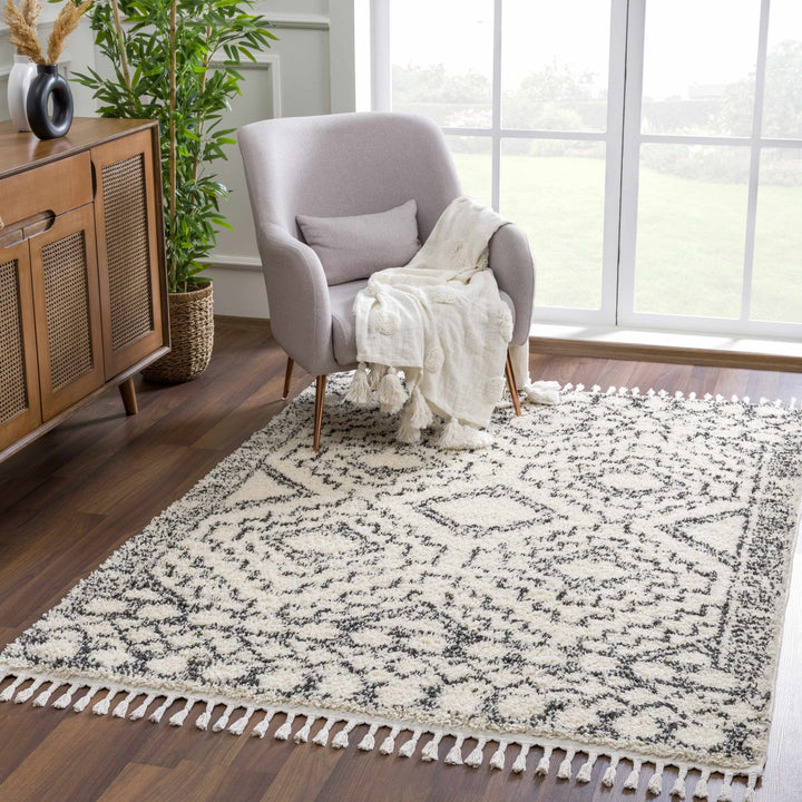 Beige and Charcoal Geometrical Design Moroccan Style Area Rug - The Rug Decor