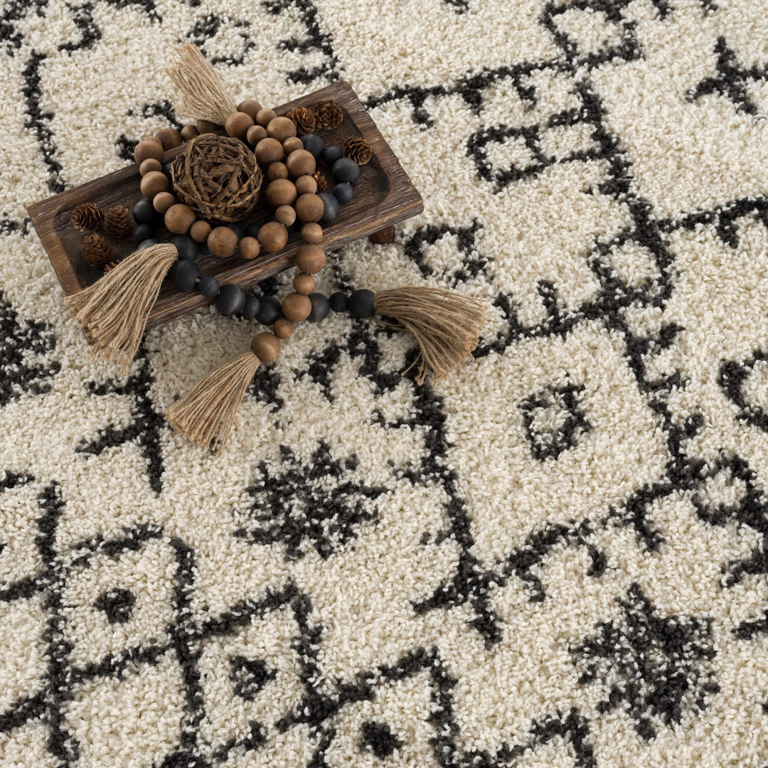 Beige and Charcoal Geometrical Design Moroccan Style Tribal Trellis Rug - The Rug Decor