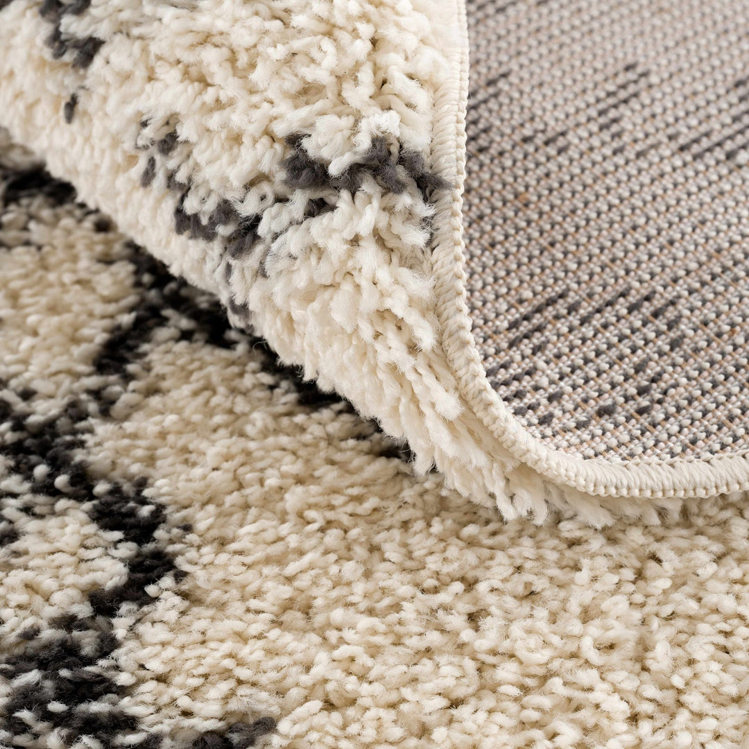 Beige and Charcoal Geometrical Design Moroccan Style Tribal Trellis Rug - The Rug Decor