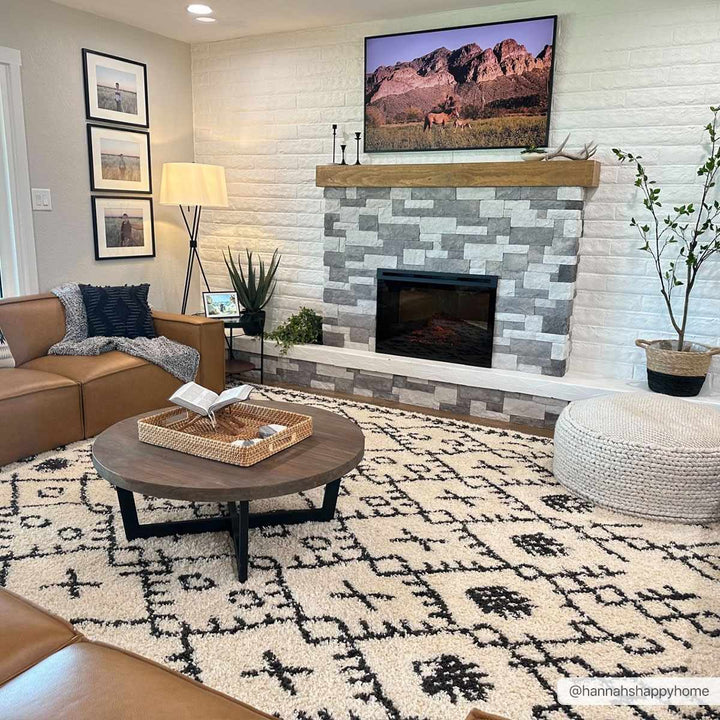 Beige and Charcoal Geometrical Design Moroccan Style Tribal Trellis Rug - The Rug Decor