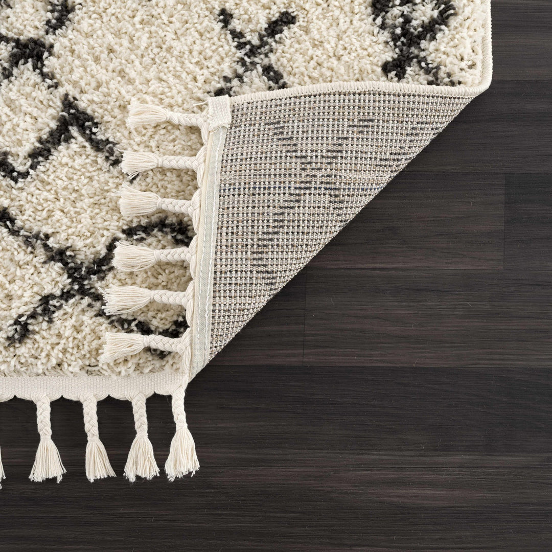 Beige and Charcoal Geometrical Design Moroccan Style Tribal Trellis Rug - The Rug Decor