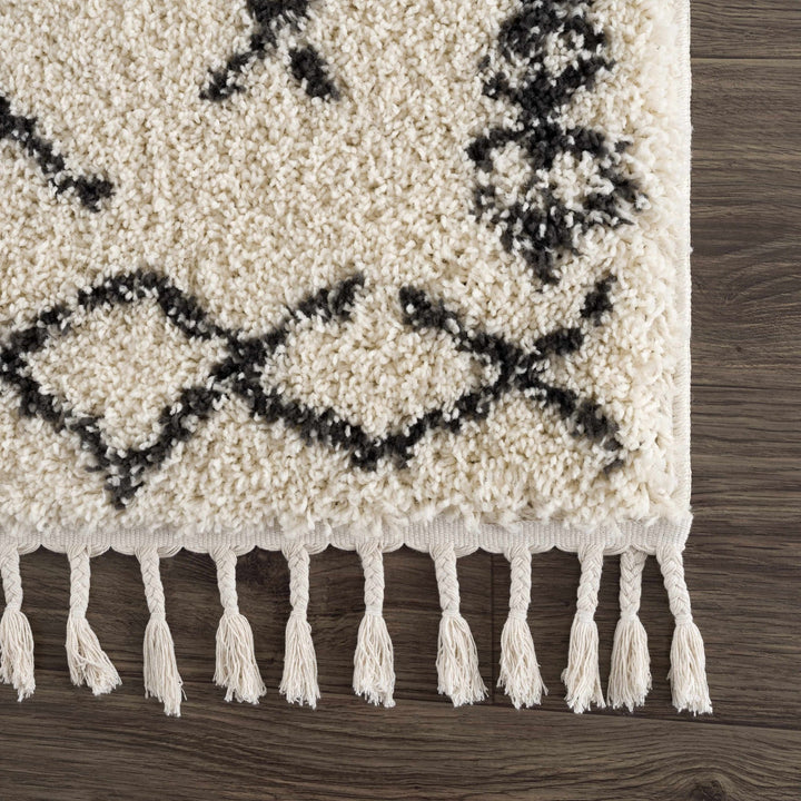 Beige and Charcoal Geometrical Design Moroccan Style Tribal Trellis Rug - The Rug Decor