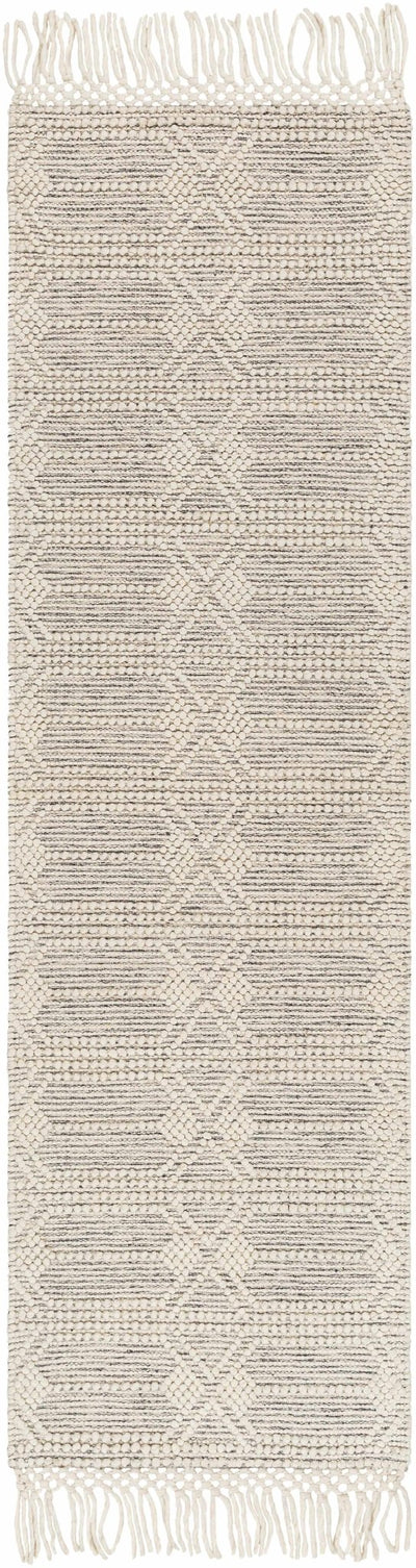 Beige and Charcoal Geometrical Hand Woven Tasseled Wool Area Rug - The Rug Decor