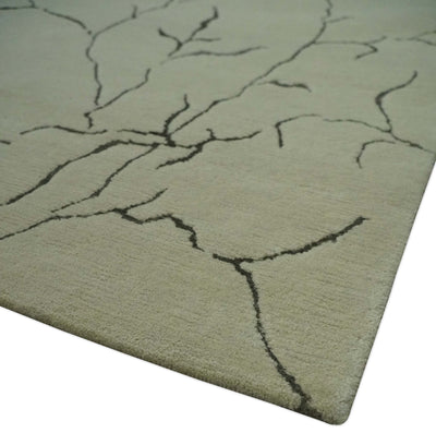 Beige and Charcoal Hand loom Crack Design 6x9 wool and Art Silk Area Rug - The Rug Decor