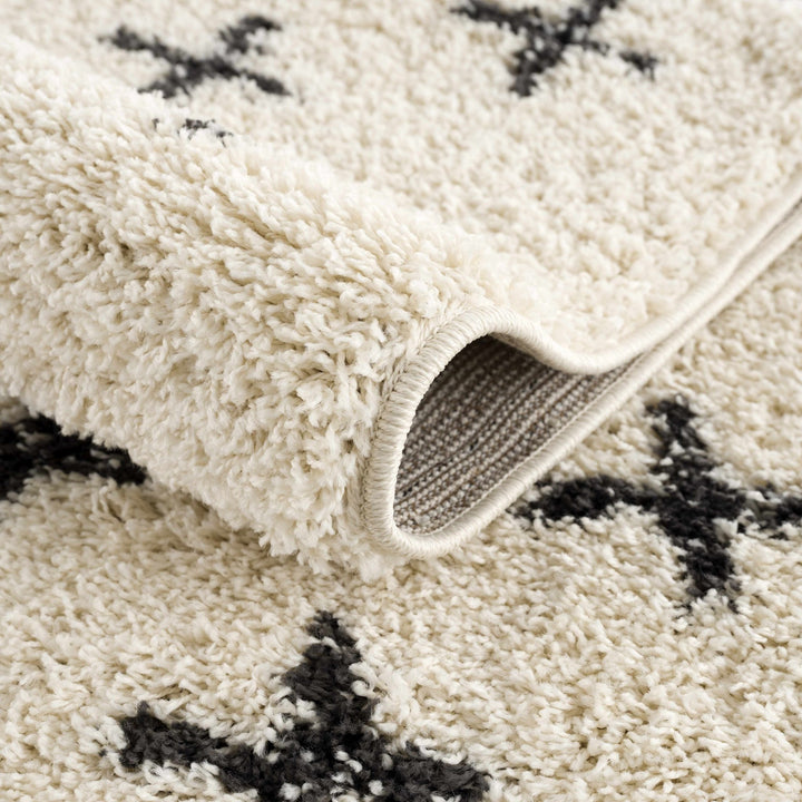 Beige and Charcoal Modern Geometrical Cross Design Plush Pile Moroccan style area Rug - The Rug Decor