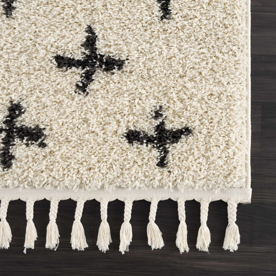 Beige and Charcoal Modern Geometrical Cross Design Plush Pile Moroccan style area Rug - The Rug Decor