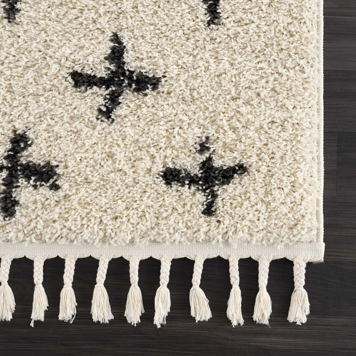 Beige and Charcoal Modern Geometrical Cross Design Plush Pile Moroccan style area Rug - The Rug Decor