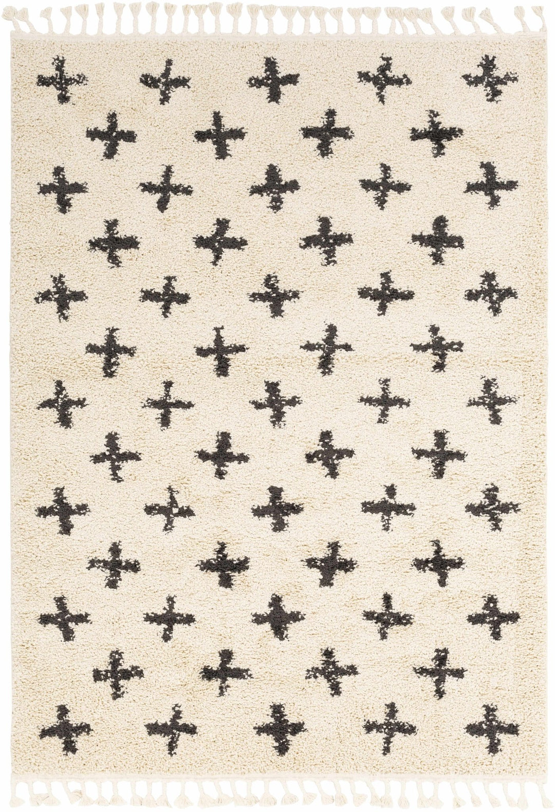 Beige and Charcoal Modern Geometrical Cross Design Plush Pile Moroccan style area Rug - The Rug Decor
