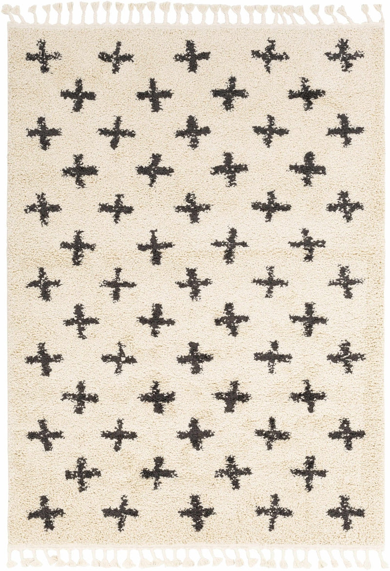Beige and Charcoal Modern Geometrical Cross Design Plush Pile Moroccan style area Rug - The Rug Decor