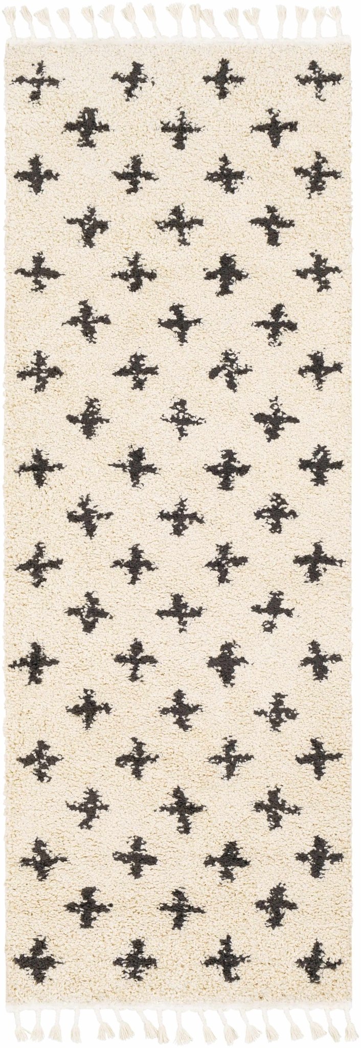 Beige and Charcoal Modern Geometrical Cross Design Plush Pile Moroccan style area Rug - The Rug Decor