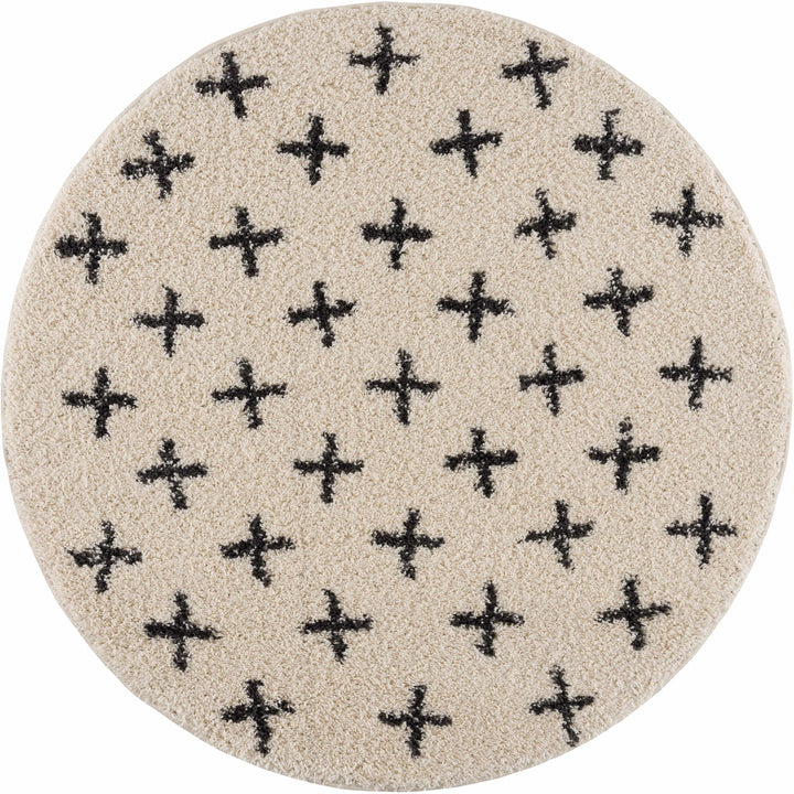Beige and Charcoal Modern Geometrical Cross Design Plush Pile Moroccan style area Rug - The Rug Decor