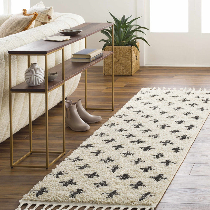 Beige and Charcoal Modern Geometrical Cross Design Plush Pile Moroccan style area Rug - The Rug Decor