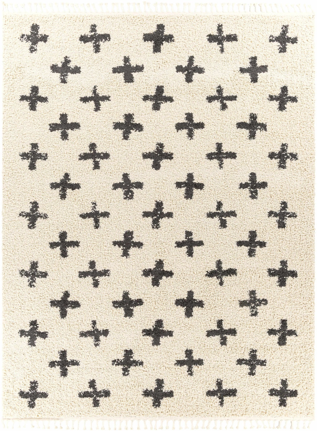 Beige and Charcoal Modern Geometrical Cross Design Plush Pile Moroccan style area Rug - The Rug Decor