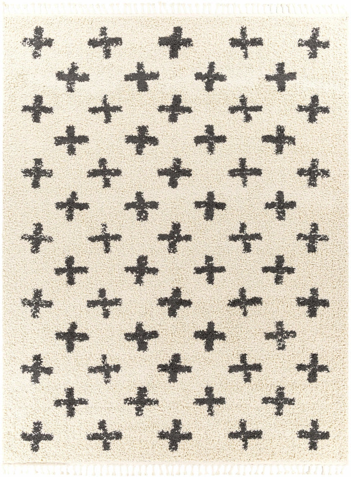 Beige and Charcoal Modern Geometrical Cross Design Plush Pile Moroccan style area Rug - The Rug Decor