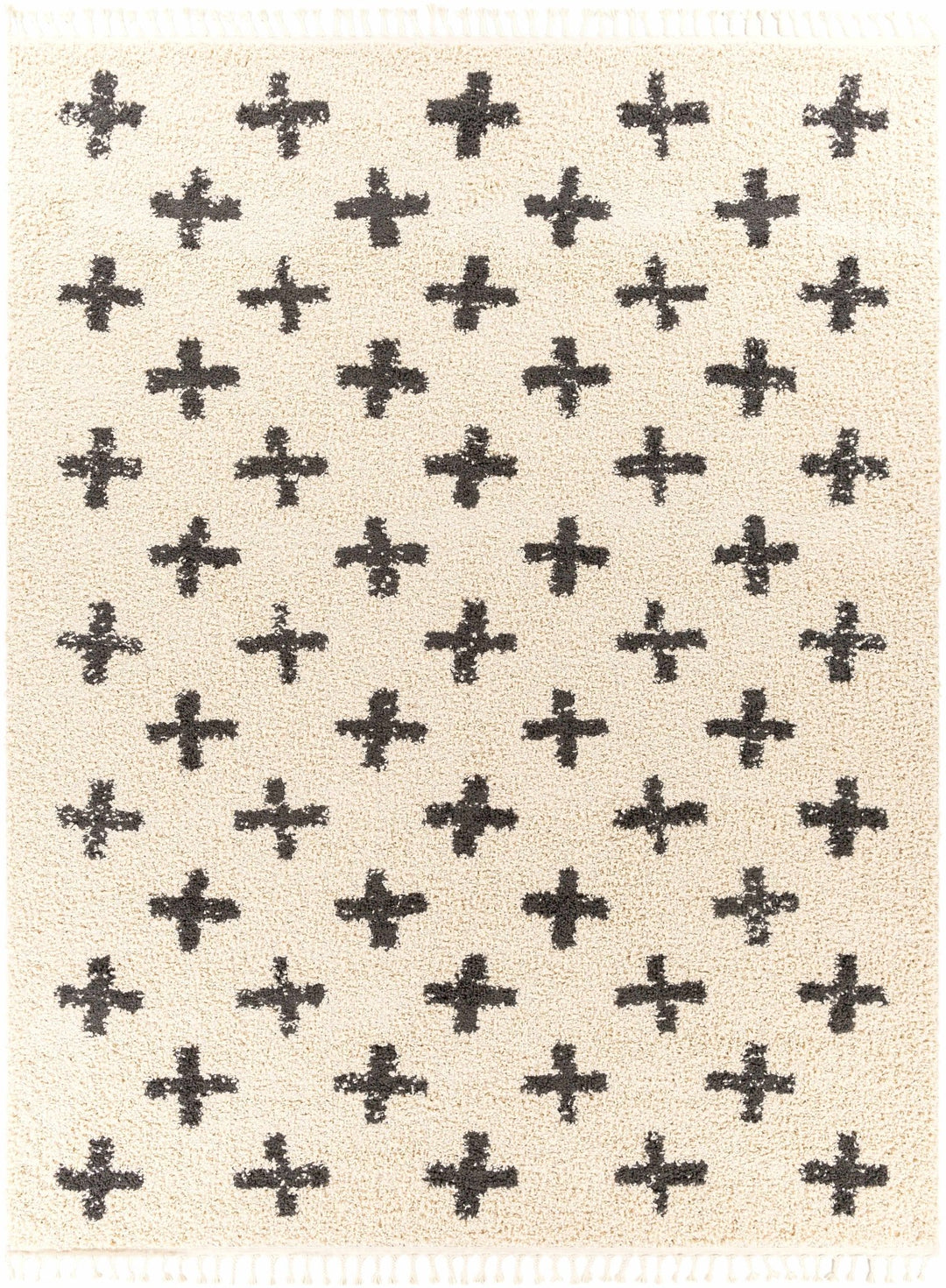Beige and Charcoal Modern Geometrical Cross Design Plush Pile Moroccan style area Rug - The Rug Decor