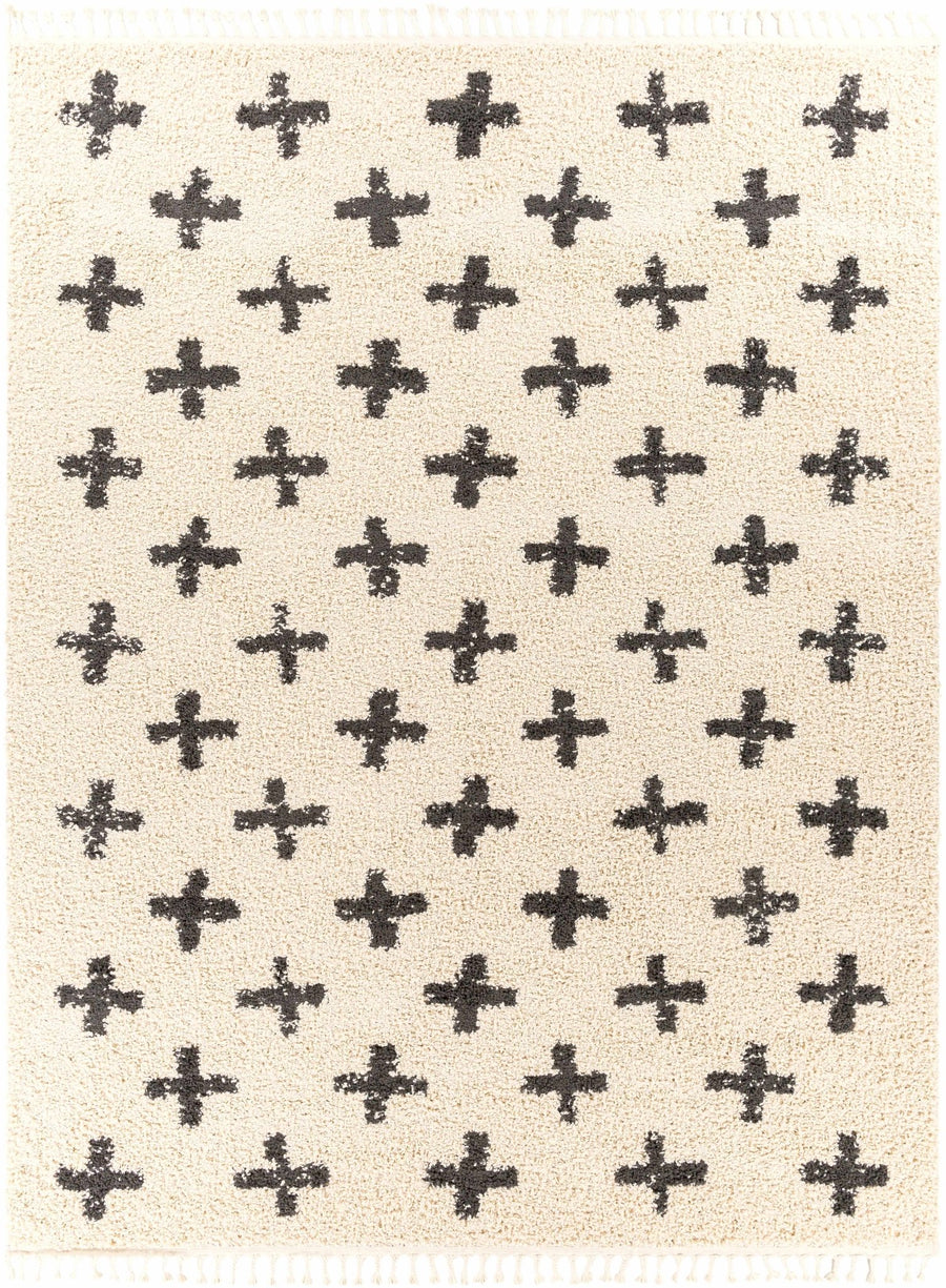 Beige and Charcoal Modern Geometrical Cross Design Plush Pile Moroccan style area Rug - The Rug Decor