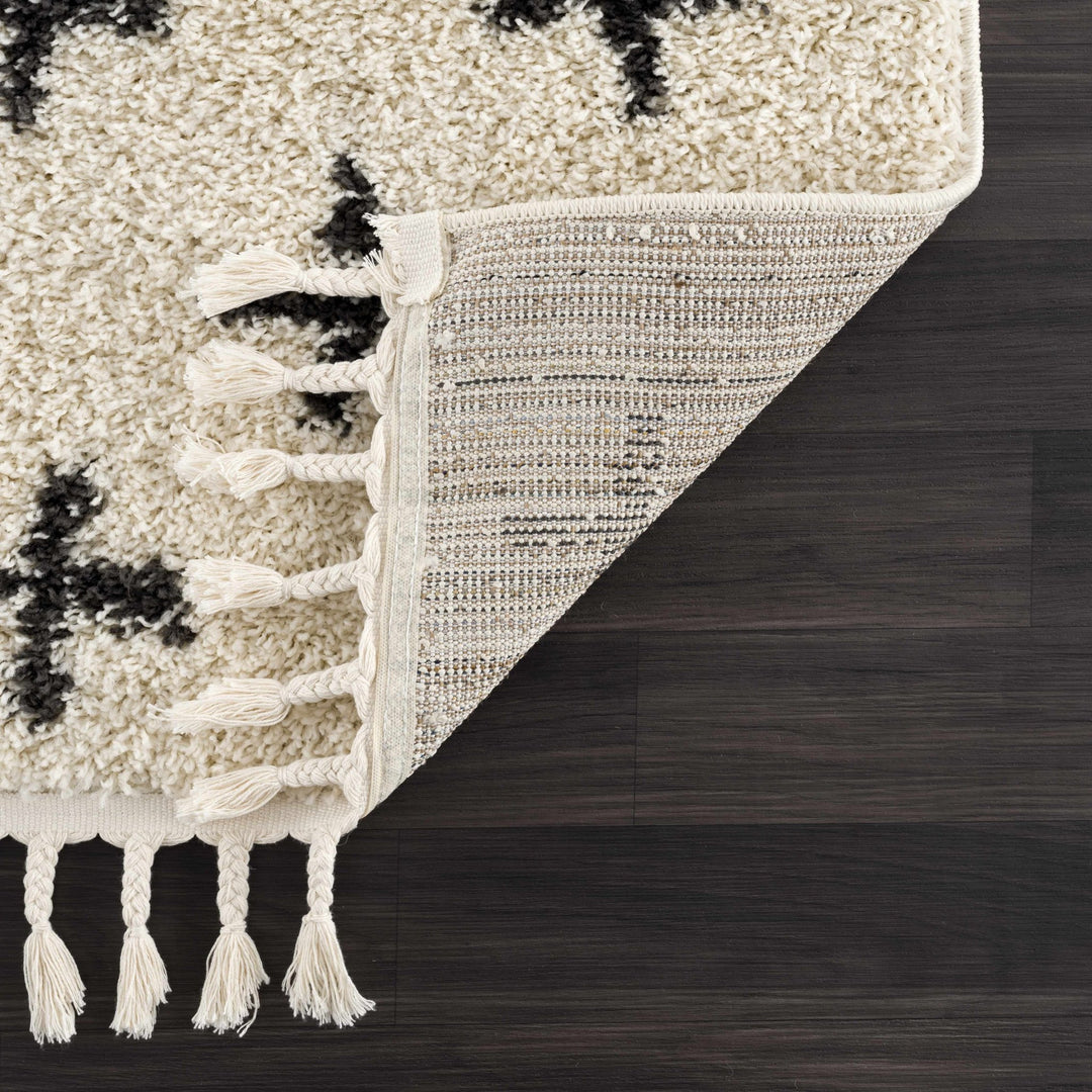 Beige and Charcoal Modern Geometrical Cross Design Plush Pile Moroccan style area Rug - The Rug Decor