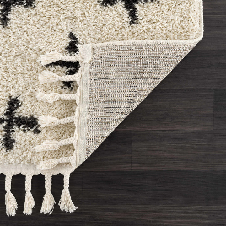 Beige and Charcoal Modern Geometrical Cross Design Plush Pile Moroccan style area Rug - The Rug Decor