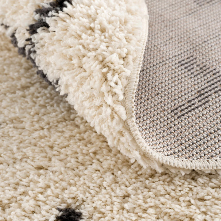 Beige and Charcoal Modern Geometrical Cross Design Plush Pile Moroccan style area Rug - The Rug Decor