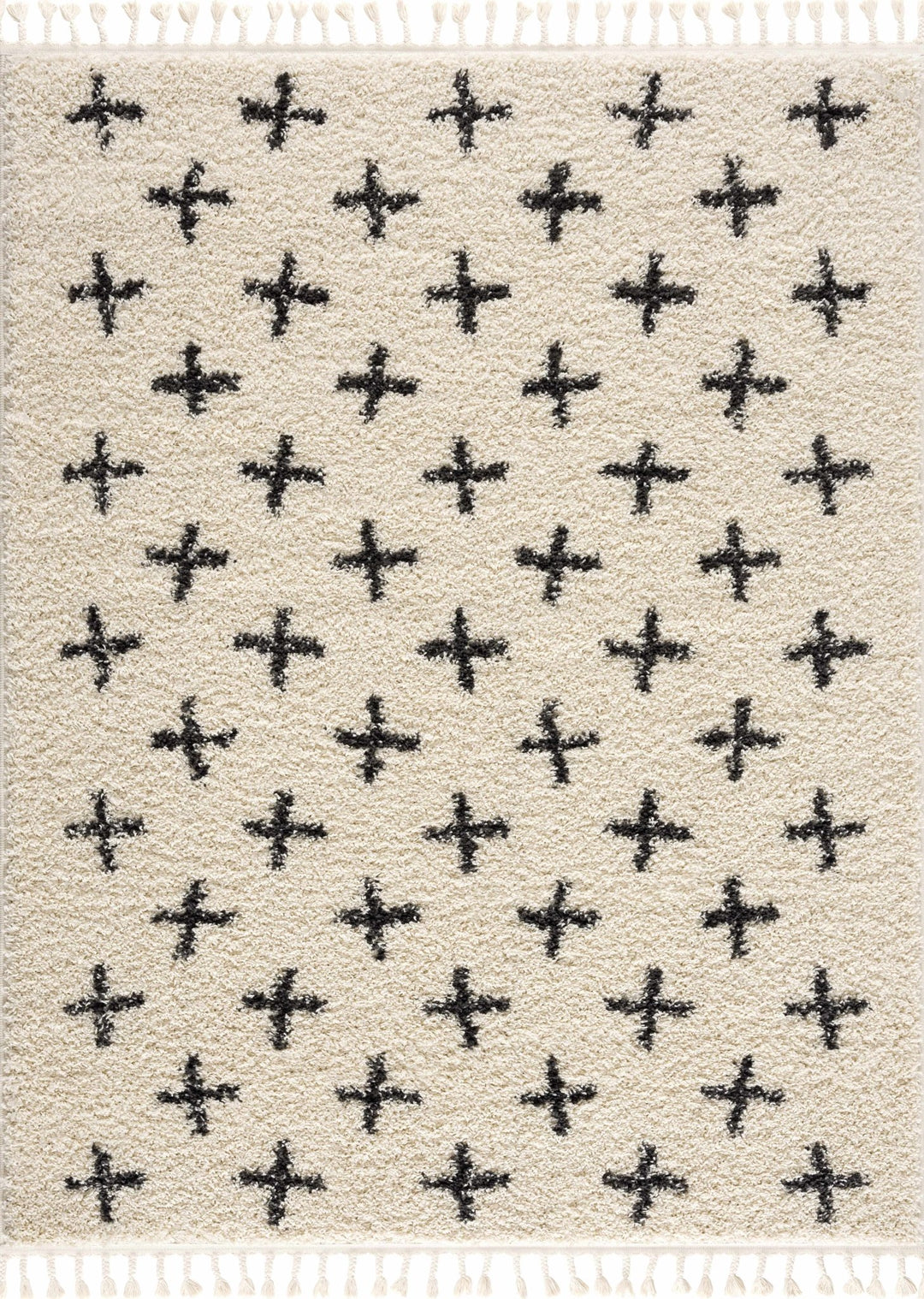 Beige and Charcoal Modern Geometrical Cross Design Plush Pile Moroccan style area Rug - The Rug Decor