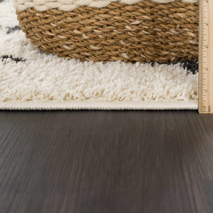 Beige and Charcoal Modern Geometrical Cross Design Plush Pile Moroccan style area Rug - The Rug Decor