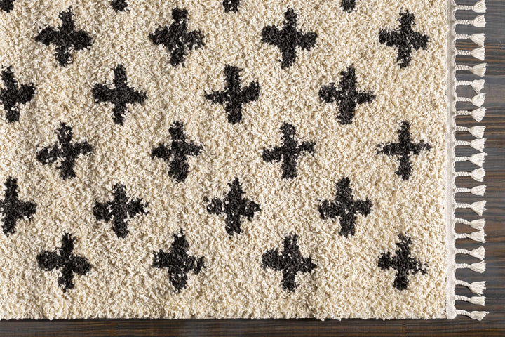 Beige and Charcoal Modern Geometrical Cross Design Plush Pile Moroccan style area Rug - The Rug Decor