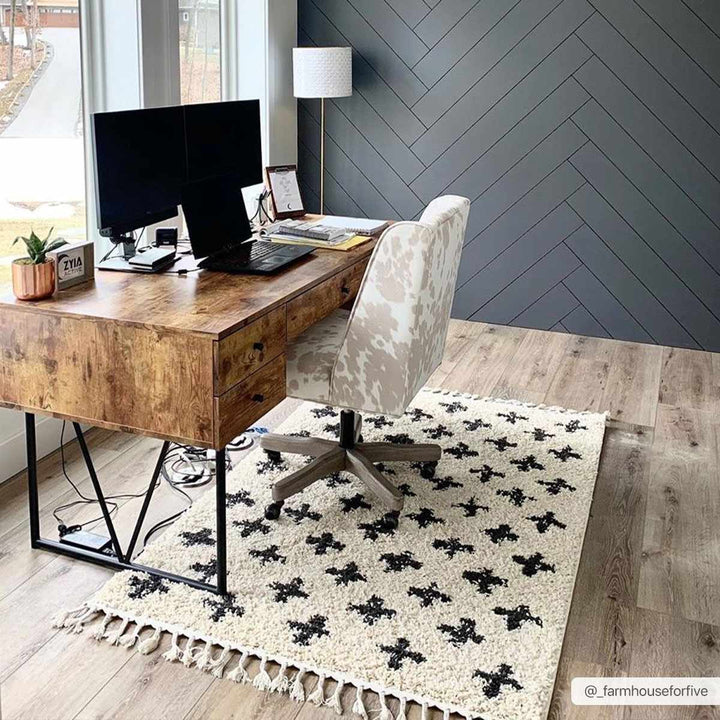 Beige and Charcoal Modern Geometrical Cross Design Plush Pile Moroccan style area Rug - The Rug Decor