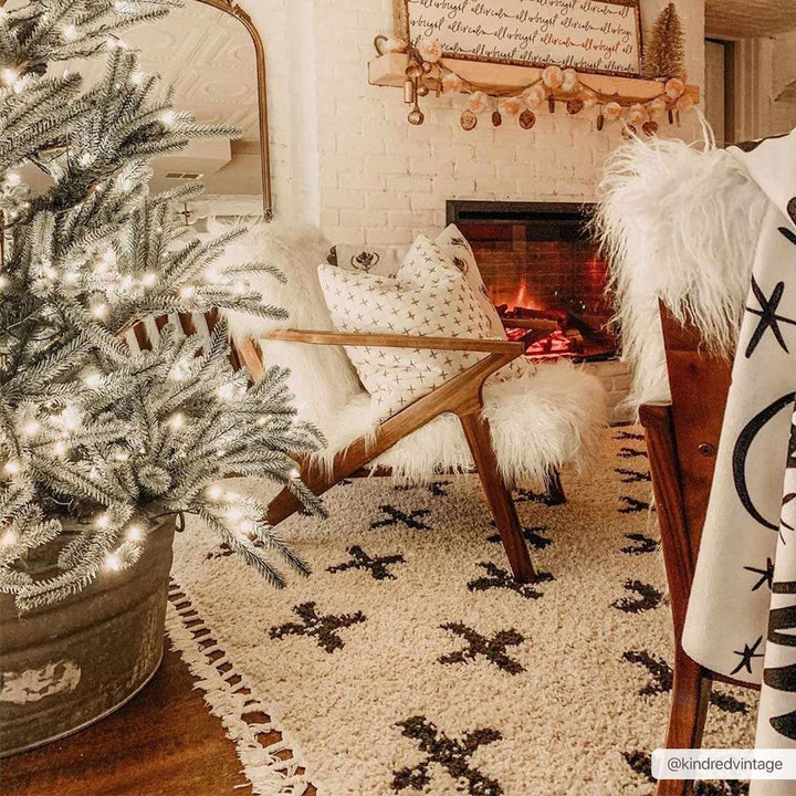 Beige and Charcoal Modern Geometrical Cross Design Plush Pile Moroccan style area Rug - The Rug Decor
