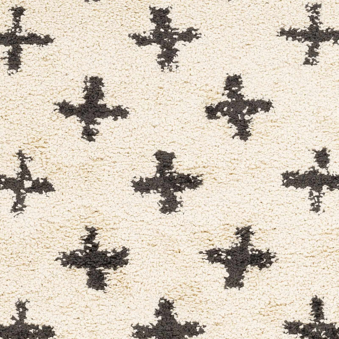 Beige and Charcoal Modern Geometrical Cross Design Plush Pile Moroccan style area Rug - The Rug Decor