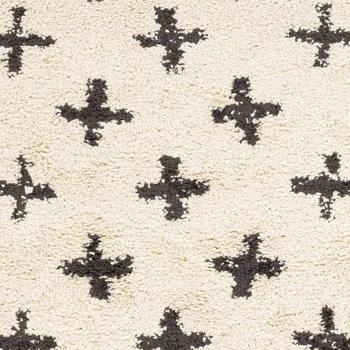 Beige and Charcoal Modern Geometrical Cross Design Plush Pile Moroccan style area Rug - The Rug Decor