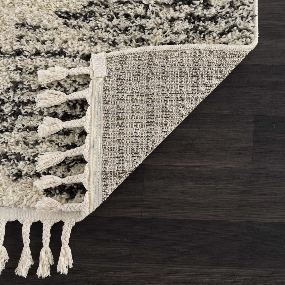 Beige and Charcoal Modern Geometrical Plush Pile Moroccan Style Area Rug - The Rug Decor