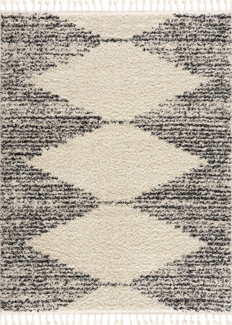 Beige and Charcoal Modern Geometrical Plush Pile Moroccan Style Area Rug - The Rug Decor