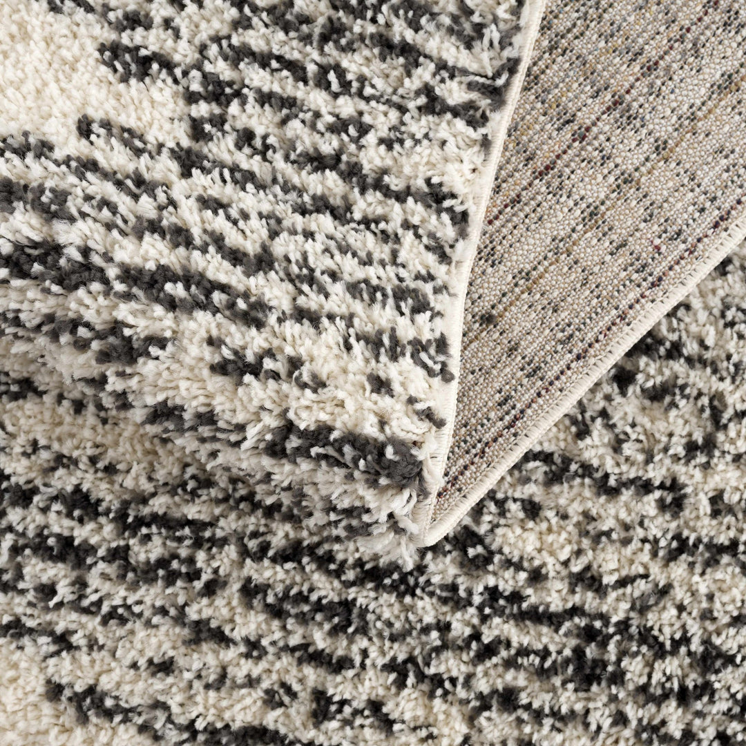 Beige and Charcoal Modern Geometrical Plush Pile Moroccan Style Area Rug - The Rug Decor