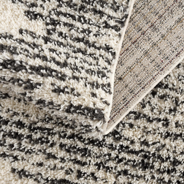 Beige and Charcoal Modern Geometrical Plush Pile Moroccan Style Area Rug - The Rug Decor