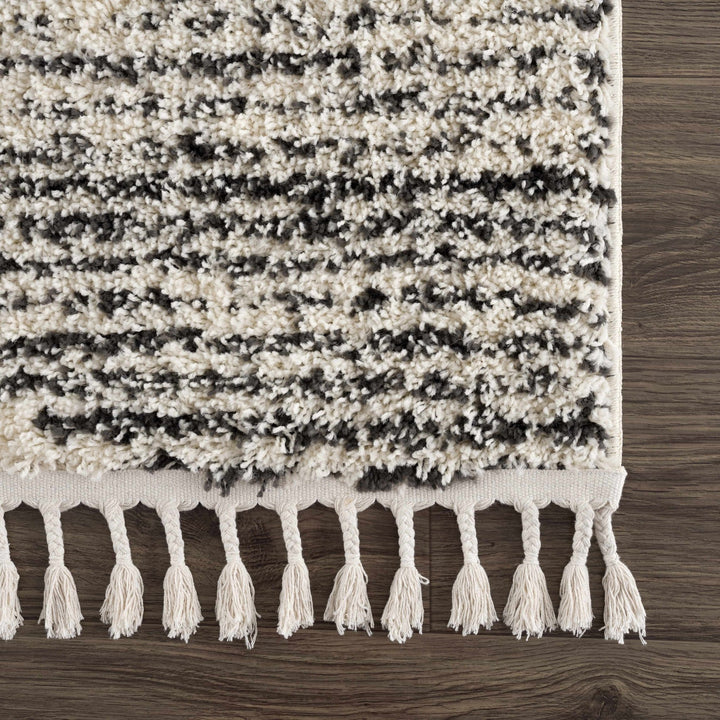 Beige and Charcoal Modern Geometrical Plush Pile Moroccan Style Area Rug - The Rug Decor