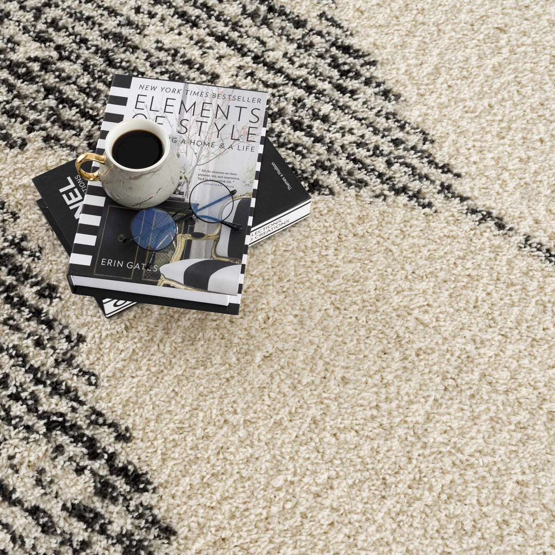 Beige and Charcoal Modern Geometrical Plush Pile Moroccan Style Area Rug - The Rug Decor
