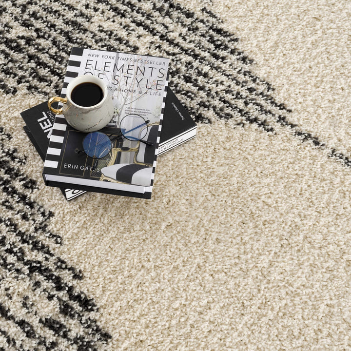 Beige and Charcoal Modern Geometrical Plush Pile Moroccan Style Area Rug - The Rug Decor