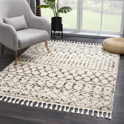 Beige and Charcoal Plush Pile Moroccan Style Tribal Trellis Area Rug - The Rug Decor