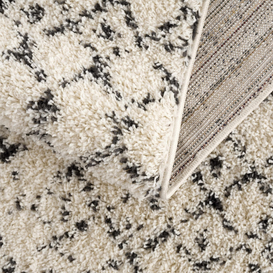 Beige and Charcoal Plush Pile Moroccan Style Tribal Trellis Area Rug - The Rug Decor