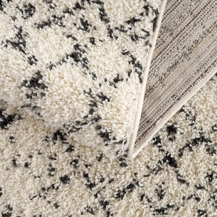 Beige and Charcoal Plush Pile Moroccan Style Tribal Trellis Area Rug - The Rug Decor