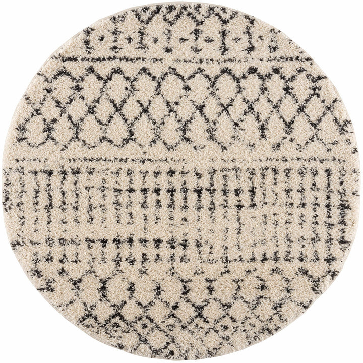Beige and Charcoal Plush Pile Moroccan Style Tribal Trellis Area Rug - The Rug Decor